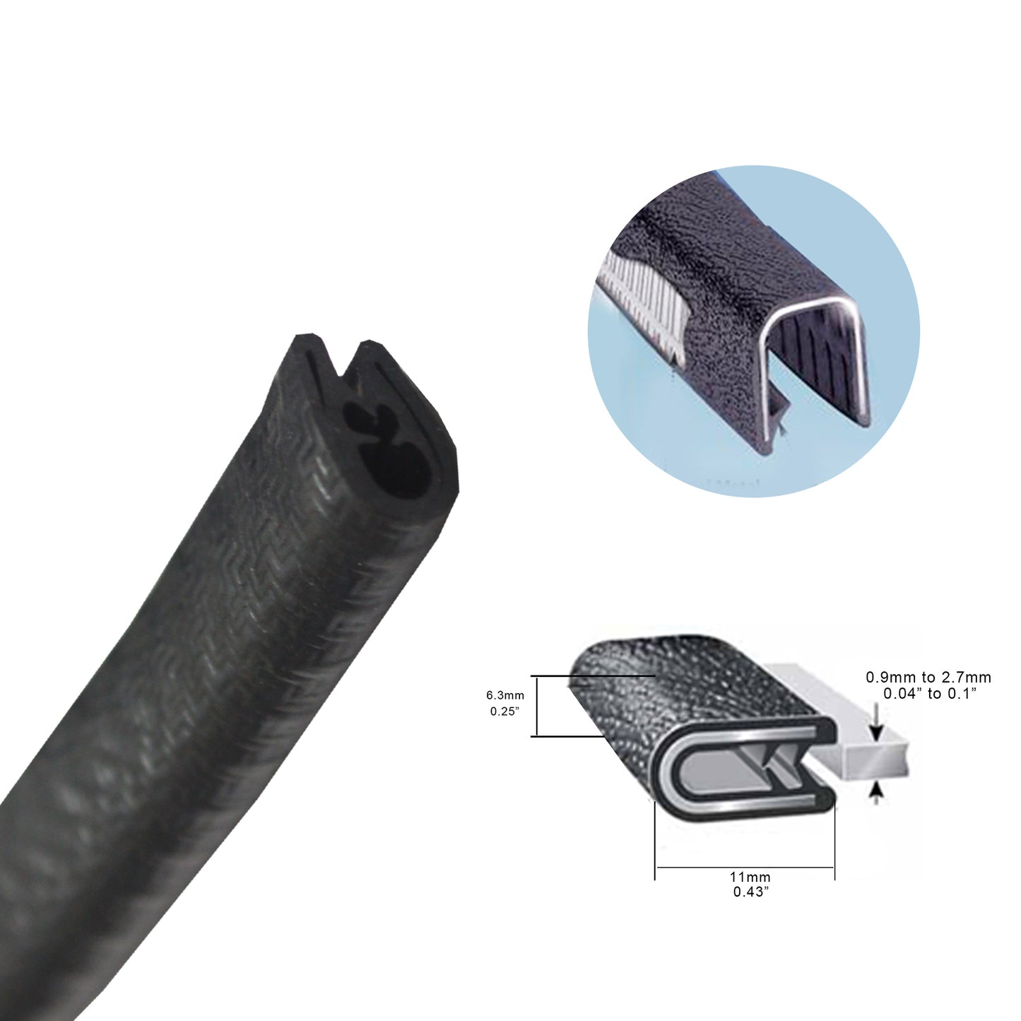 Black Edge Trim U Shape Rubber Seal Protect Edges of Cars Boats Metal