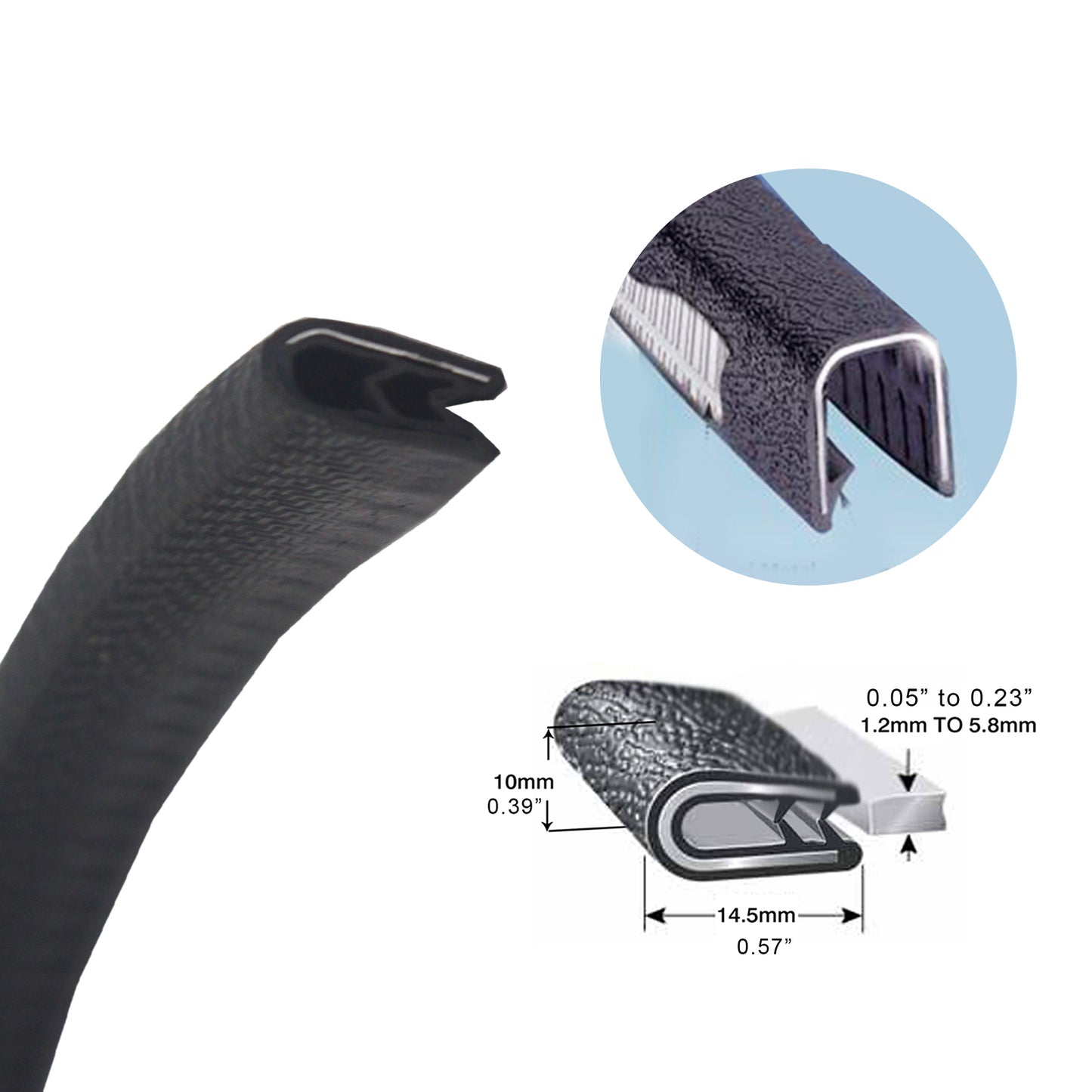 Black Edge Trim U Shape Rubber Seal Protect Edges of Cars Boats Metal