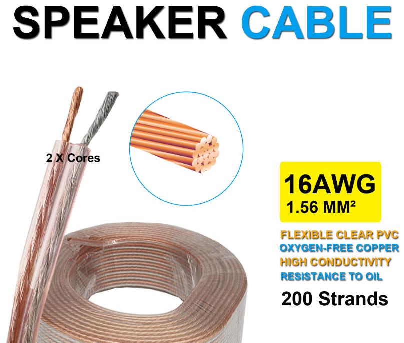 16AWG Speaker Cable Twin Core Wire HiFi Audio Wire-Oxygen Free Copper (OFC)