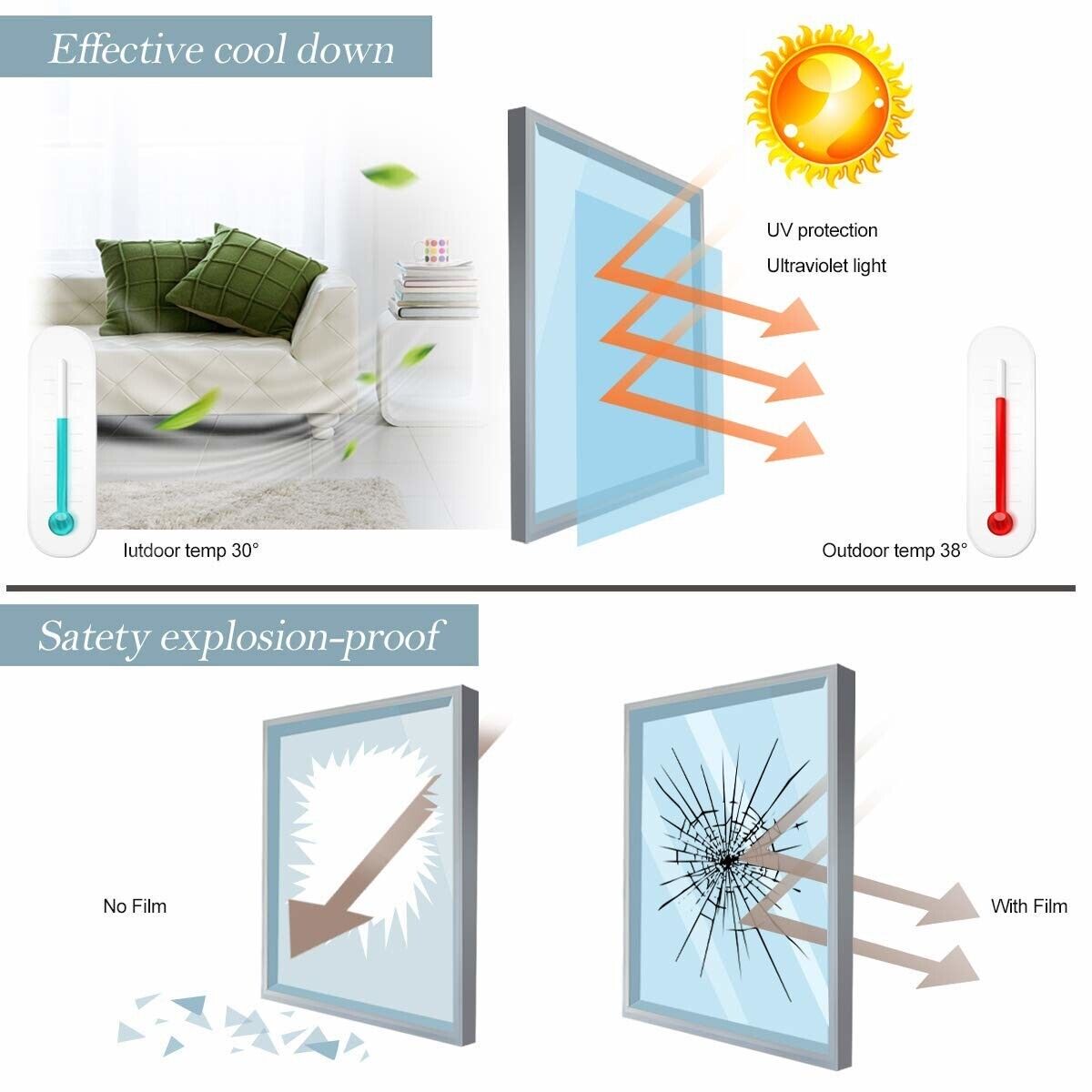 House Window Tint One Way Film Explosion-proof Decoration Room Resist UV Rays