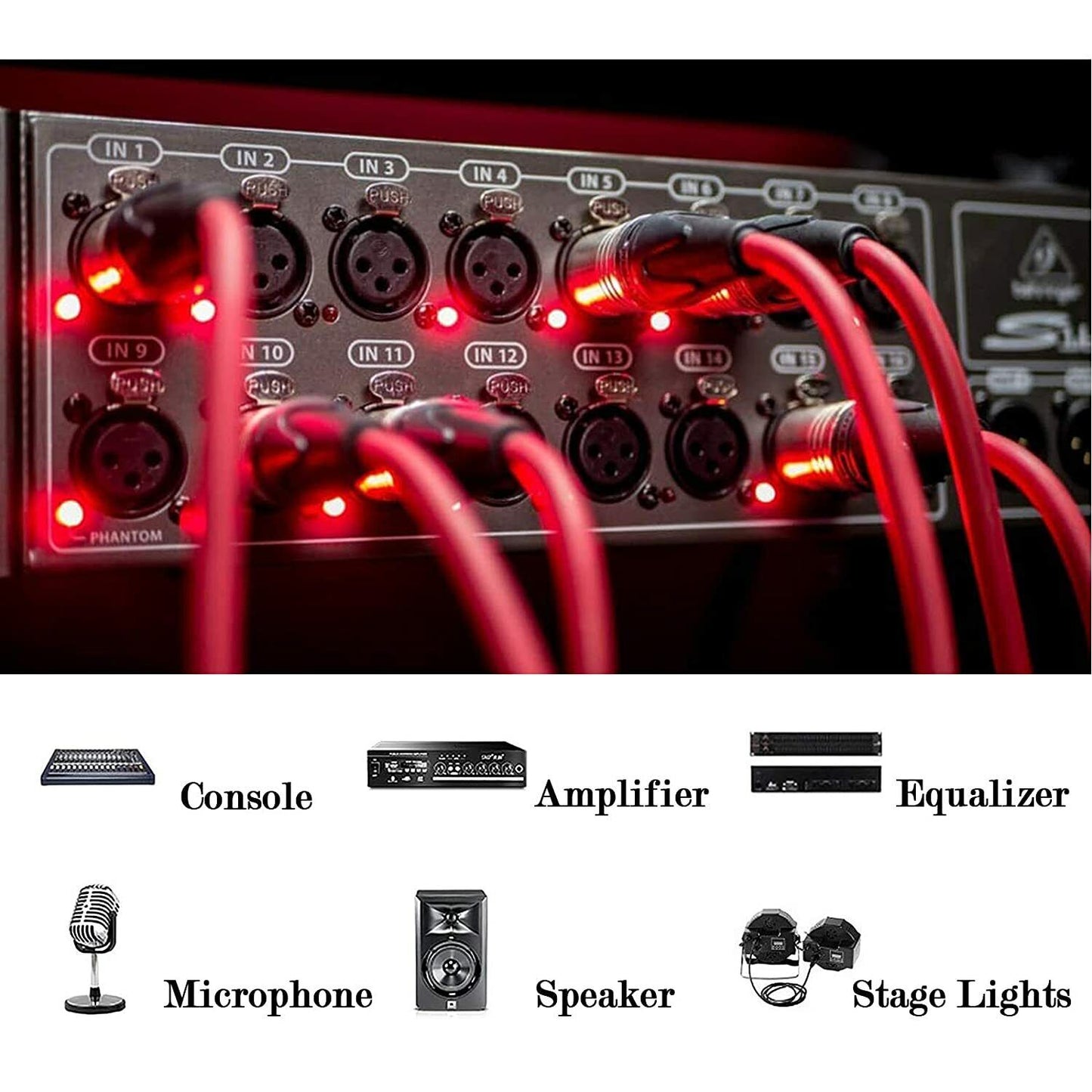 5PCS Speakon Wire 3Meter Audio Amplifier Connection Cord, DJ/PA Speaker Wire