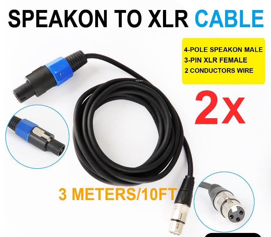 SpeakOn Cable to 3Pole XLR Microphone Audio Contect Plug Wire with Twist Lock X2