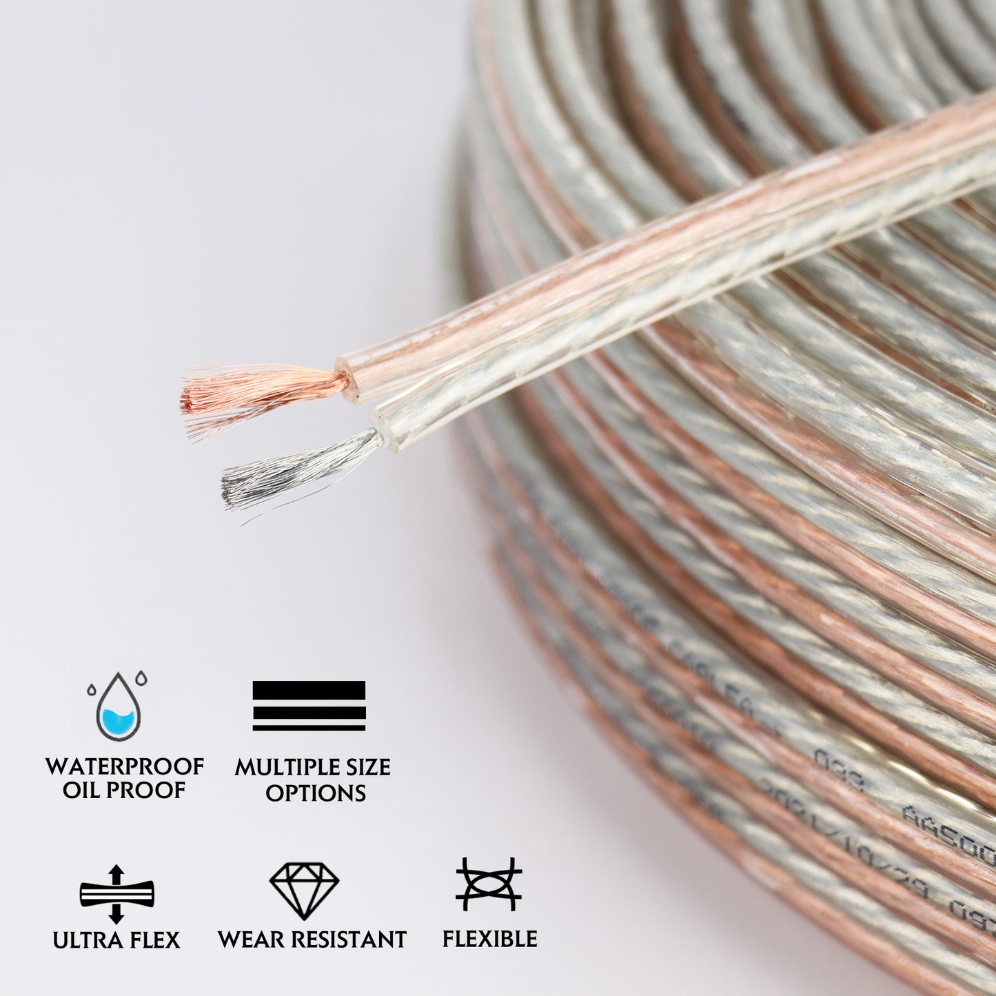 Speaker Wire OFC Oxygen-Free Copper Audio Cable 10 12 14 16 18 AWG Low Signal Loss for Car/Home Audio Sound Equipment(10 AWG - 10M)