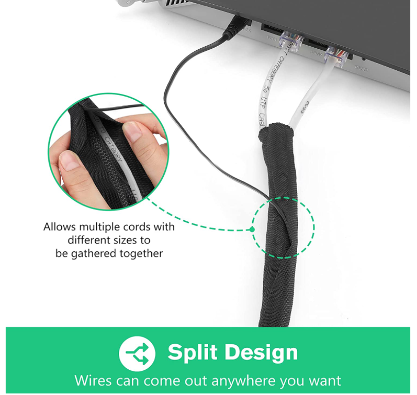 Split Braided Cable Sleeve Self-wrap Home Wire Management Automotive Industrial