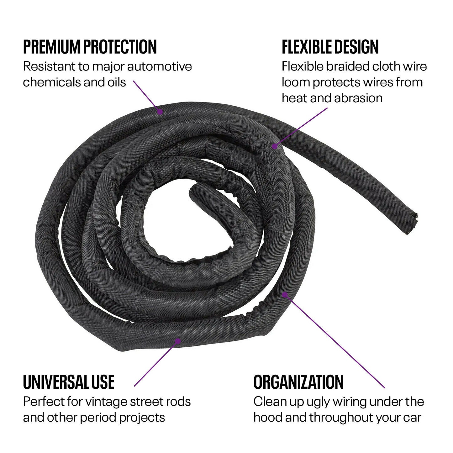 Split Braided Cable Sleeve Self-wrap Home Wire Management Automotive Industrial