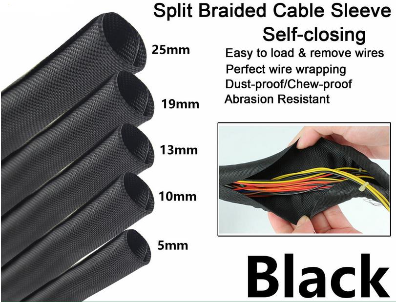 Split Braided Cable Sleeve Self-wrap Home Wire Management Automotive Industrial
