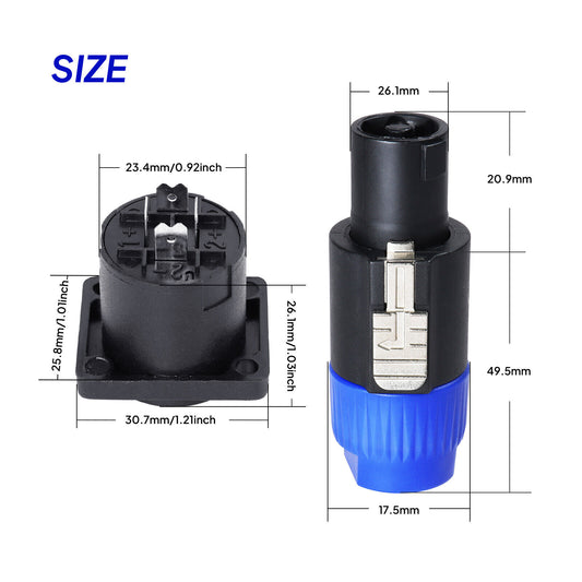 Speaker Plug Kit Set,4 pole Speakon Plug Connects and Speakon Socket for Audio